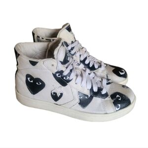 Converse x CDG High-Top Leather Sneakers Black White Hearts Size 7.5 Limited